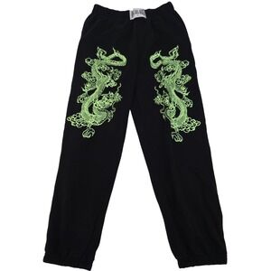 New Girl Order Joggers Sweatpants Women's 8 Black Neon Green Dragon Graphic Y2K
